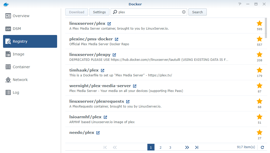Docker registry search screenshot